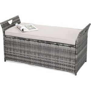 VINGLI 40 Gallon Outdoor Storage Bench with Cushion, Rattan Storage Box, Patio Wicker Deck Box with Seat - 1 of 4