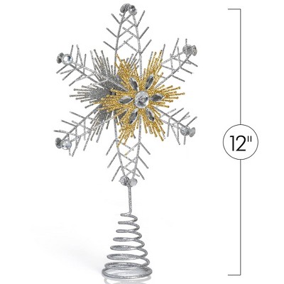 Silver and Gold Glitter Snowflake Tree Topper with Gems