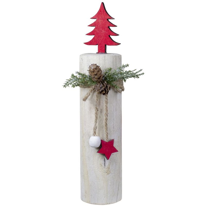 Northlight 10.75" Red Forest Tree On a Wooden Round Base With Pinecones Christmas Tabletop Decor, 1 of 7