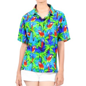 HAPPY BAY Women's Button Down Summer Beach Party Colorful Shirt Hawaiian Short Sleeve Vacation Button Up Dress Shirts Colorful for Women - 1 of 4