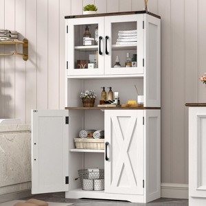 Bathroom Storage Cabinet with Adjustable Shelves, Farmhouse Kitchen Pantry, White - 1 of 4