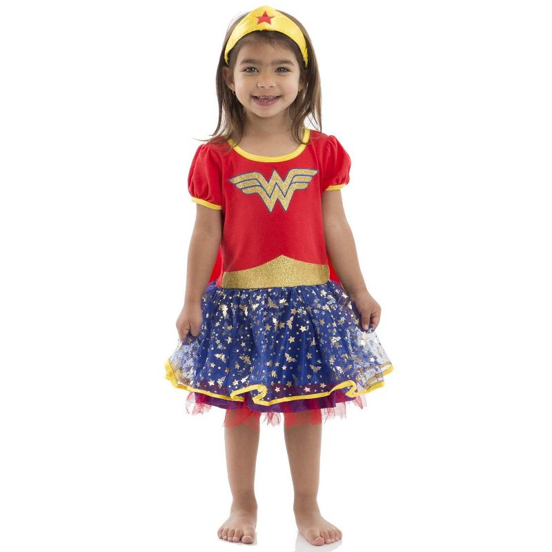 Warner Bros. Justice League Wonder Woman Girls Headband Cape Cosplay Tulle Costume and Dress 3 Piece Set Toddler, 3 of 10