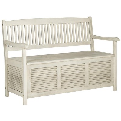 Distressed White Acacia Outdoor Storage Bench