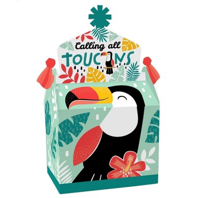 Big Dot of Happiness Calling All Toucans - Treat Box Party Favors - Tropical Bird Baby Shower or Birthday Party Goodie Gable Boxes - Set of 12
