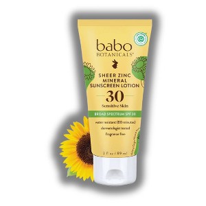 Babo Botanicals Sheer Zinc Mineral Sunscreen Lotion SPF 30 | sunflower oil and shea butter to moisturize and soothe skin. - (3 oz) - 1 of 2