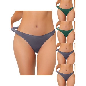 Allegra K Women's Unlined Satin Invisible Bikini Comfortable 5 Packs Thongs - 1 of 4