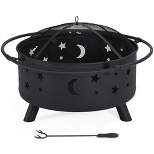 Yaheetech 30" Outdoor Fire Pit Set Heating Warm Equipment Including Poker Mesh Cover with Stars Moons Pattern Black