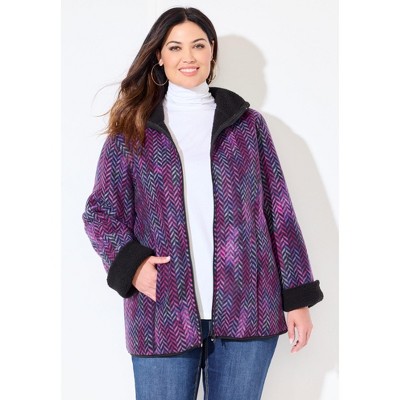 Catherines Printed Fleece Coat With High Pile Fleece Lining