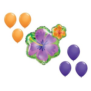 LOONBALLOON 18 inch Shape Orange & Purple Hibiscus Standard Shape Set (6x latex) - 1 of 1