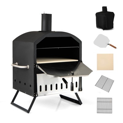 Costway 16" Outdoor Pizza Oven with Stone Peel & Grill Racks Folding Legs and Cover