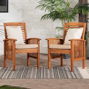 GDFStudio Blake Patio Acacia Wood Slat-Back Chairs with Removable Cushions(Set of 2) - 1 of 4
