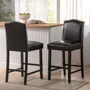 Kumasinova Set of 2 Antique-Style Counter Stools with Nailhead Trim, Counter Height Bar Stools with Rubberwood Legs, Upholstered Counter Height Stools - 1 of 4