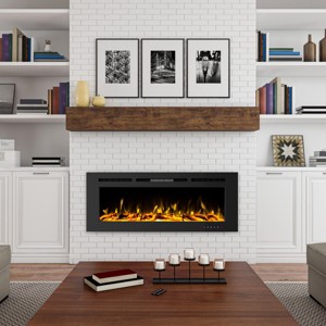 Wall-Mounted Electric Fireplace - 60-Inch Fireplace with 3-Color LED Flames, 10 Ember Options, Adjustable Brightness, and Remote by Northwest (Black) - 1 of 4