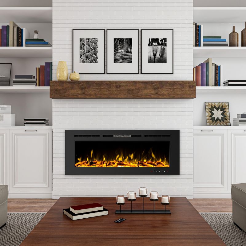 Wall-Mounted Electric Fireplace - 60-Inch Fireplace with 3-Color LED Flames, 10 Ember Options, Adjustable Brightness, and Remote by Northwest (Black), 1 of 9