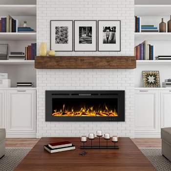 Wall-Mounted Electric Fireplace - 60-Inch Fireplace with 3-Color LED Flames, 10 Ember Options, Adjustable Brightness, and Remote by Northwest (Black)