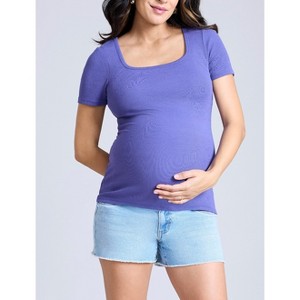 Women's Square Neck Rib Knit Short Sleeve Top | Motherhood Maternity - 1 of 4