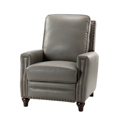 Theresa Modern Wooden Upholstery Genuine Leather Recliner with Nailhead Trim for Living Room and Bedroom  | ARTFUL LIVING DESIGN