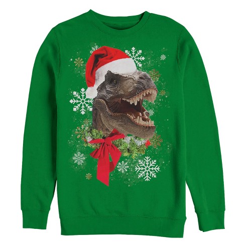 Men s Lost Gods Ugly Christmas T Rex Sweatshirt Kelly Green Small