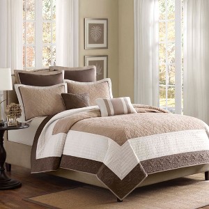 7 Piece Quilt Set with Euro Shams and Throw Pillows Beige Full/Queen - 1 of 1