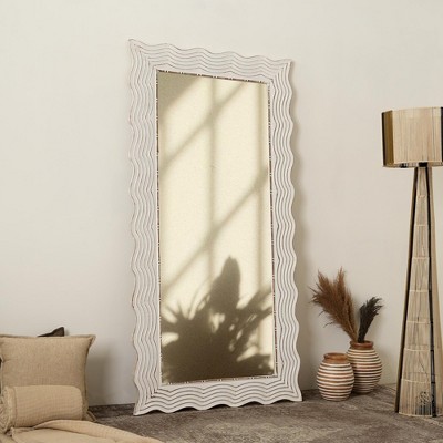 36"x72" Wood Wave Mirror – Rustic Handcarved Rectangle Wall Accent