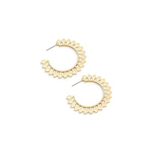 Slickblue Women's Earrings, Boho Sunflower Floral Metallic Hoop Style, Earring Post Closure, Gold, 1.5" - 1 of 3