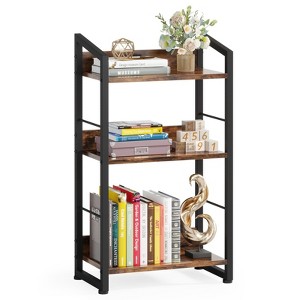 Aoibox 3 Tier Wood Industrial Bookshelf with Edge Protection Small Narrow Storage Organizer Display Rack Vintage Brown for Home Office Bedroom - 1 of 4