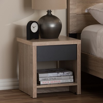Jamie Two-Tone Oak and Gray Wood 1-Drawer Nightstand