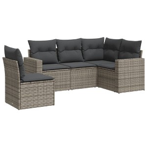 vidaXL Garden Sofa Set Grey PE Rattan, Powder-Coated Steel, Polyester Fabric - 1 of 4