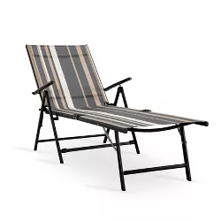 Outdoor Adjustable Folding Chaise Lounge Recliner Striped - NUU GARDEN