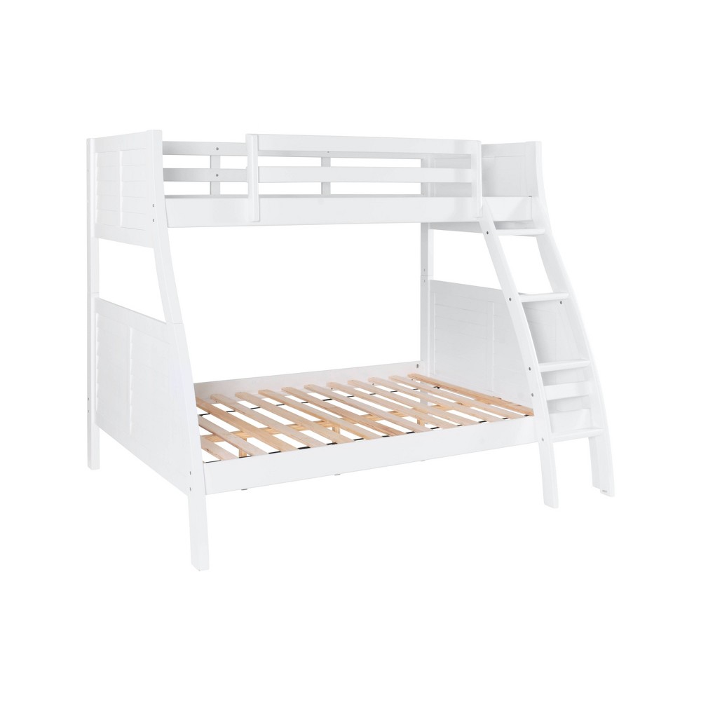 Photos - Bed Frame Twin Over Full Jayden Modern Farmhouse Distressed White Adjustable Ladder
