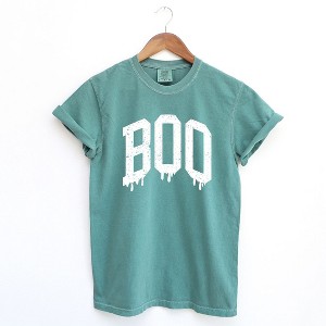 Simply Sage Market Women's Boo Distressed Short Sleeve Garment Dyed Tee - 1 of 4