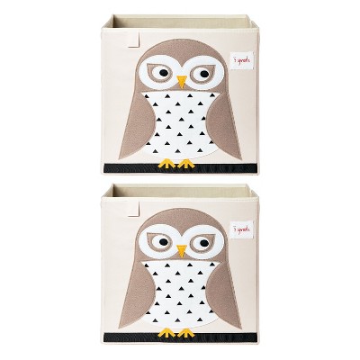 3 Sprouts Large 13 Inch Square Children's Foldable Fabric Storage Cube Organizer Box Soft Toy Bin, Friendly Owl (2 Pack)