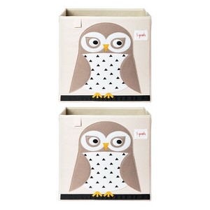 3 Sprouts Large 13 Inch Square Children's Foldable Fabric Storage Cube Organizer Box Soft Toy Bin, Friendly Owl (2 Pack) - 1 of 4