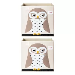 3 Sprouts Large 13 Inch Square Children's Foldable Fabric Storage Cube Organizer Box Soft Toy Bin, Friendly Owl (2 Pack)