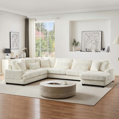 129 Inch Oversized Sectional Sofa,U-shaped Sofa Upholstered in Soft Corduroy with a Chaise Lounge-Maison Boucle
