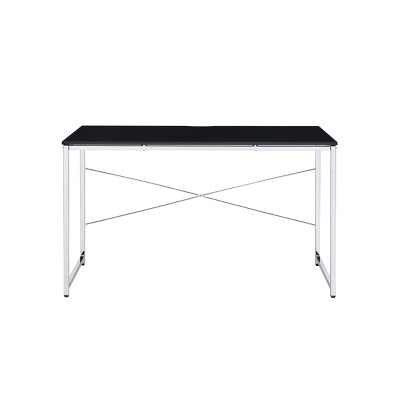 GlasFlength Desks Metal Frame Rustic Computer Desk Gaming Desk Home Office Desk Simple Design for Small Spaces, Black, 47.5"*24.5"*28.5"