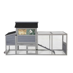 Resenkos Mobile Chicken Coop with Nesting, Sleep Area, Run, Window, Sun Deck, Doors, Tray, Wheels, Outdoor Small Pet Pen, - 1 of 4