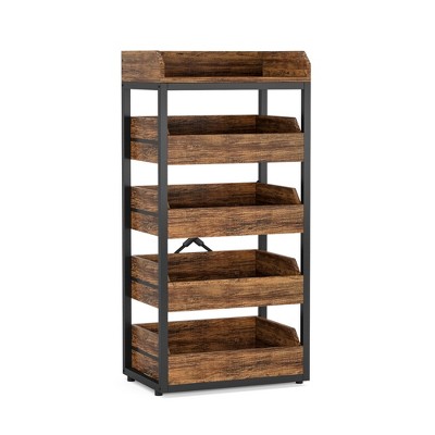 Lirago Brown 5-Shelf Vegetable Storage Rack 23.62x13.78x46.06 Particle Board Metal Frame Kitchen Organizer