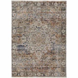 HomeRoots 3' X 5' Tan Blue And Burnt Orange Oriental Area Rug With Fringe - 1 of 4