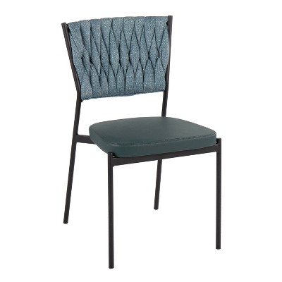 Braided Tania 39" Blue Faux Leather Metal Dining Chair Set