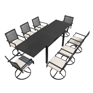 Mondawe 9-Piece Outdoor Patio Dining Set,With 1 Piece Extendable Rectangle Table and 8 Piece 360 Degree Swivel Chair - 1 of 4