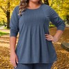 Women's Plus Size Pleated Crew Neck Long Sleeve Soft Casual Tunic T-Shirt - Agnes Orinda - 2 of 4