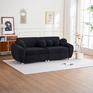 84"W Modern Loveseat Sofa with 5 Ball Pillows, Comfy Chenille Upholstered Sofa Couch 4S - ModernLuxe - 1 of 4