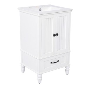 ChicFurnit Bathroom Storage Cabinets Bathroom Floor Storage Cabinet Functional Bathroom Cabinet with Drawer for Bathroom, White, 20"*18.5"*34.4" - 1 of 4