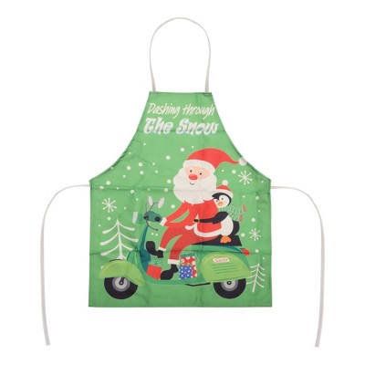 Unique Bargains Christmas Aprons Santa Claus Linen Green Red White 21.65"x26.77" 1 Pcs
