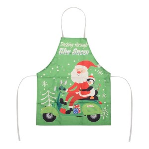 Unique Bargains Christmas Aprons Santa Claus Linen Green Red White 21.65"x26.77" 1 Pcs - 1 of 4