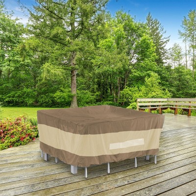 Brown and Beige Waterproof Square Patio Table Cover with Straps