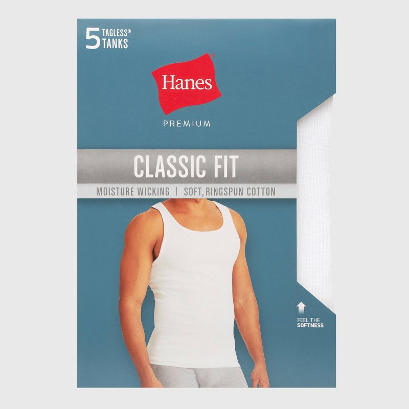 Hanes Premium Men's Comfort Tank Top Undershirt 5pk - White, 4 of 5