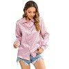 Coolmee Leopard Stain Button Down Shirts for Women Roll Up Long Sleeve V Neck Casual Work Shirts - 2 of 4