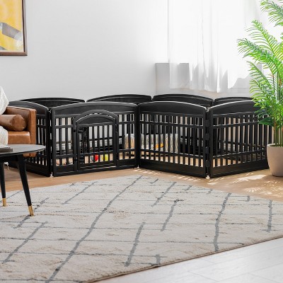 Black Plastic 24" 8-Panel Pet Playpen with Door